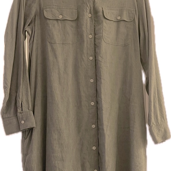 Lands’ End Oxford Long Sleeve Button Front Shirt Dress Light Olive Green NWOT - Picture 4 of 11